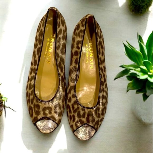 Brunate Shoes - Brunate cheetah print open toe baby wedge size 37.5 US 7